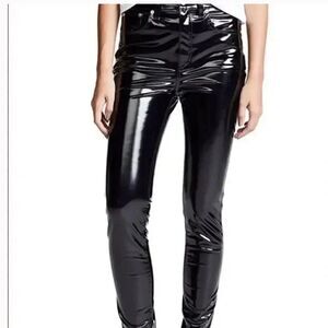 NWT 7 FOR ALL MAN KIND black liquid faux patent leather zip up skinny pants